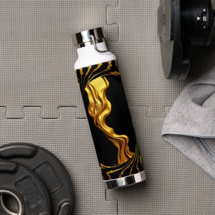 Gold Black Monochrome Achempo Opulent Swirl Liquid Water Bottle