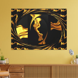 Gold Black Monochrome - Opulent Swirl Liquid Gold  Canvas Print