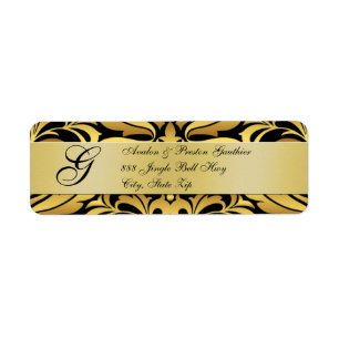 Gold & Black Monogram Christmas Address Labels