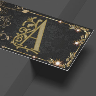 Gold Black Monogram Elegant Hand Lettering Business Card