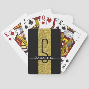 Gold Black Monogram Glitter Playing Cards