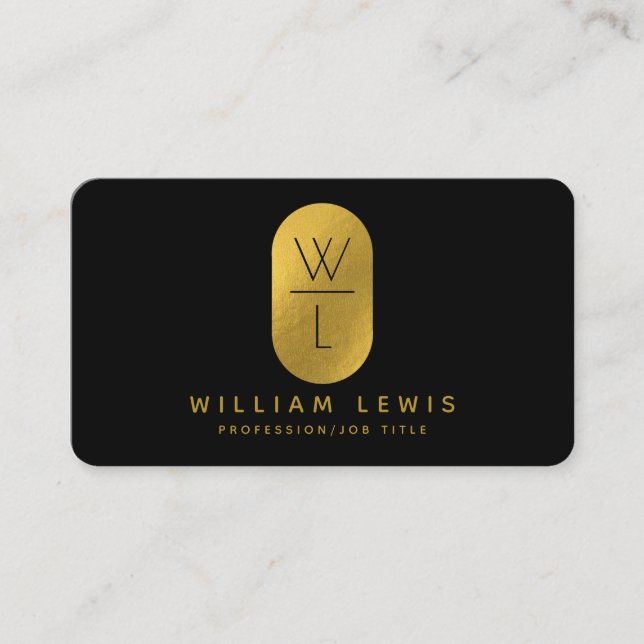 Gold & Black Monogram Modern Minimalist  Business Card (Front)