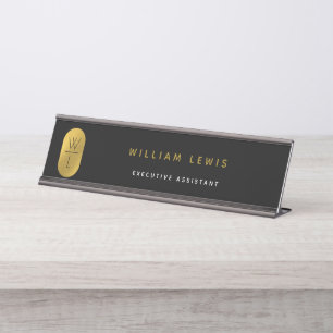 Gold & Black Monogram Modern Minimalist Desk Name Plate