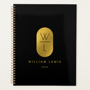Gold & Black Monogram Modern Minimalist Planner
