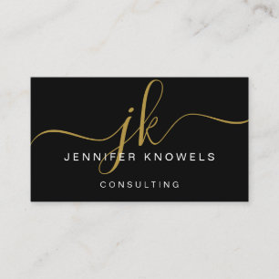 Gold Black Monogram Script Minimal Open Covid Business Card