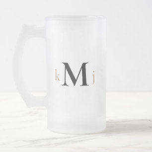 Gold & Black Monogram Wedding  Frosted Glass Beer Mug