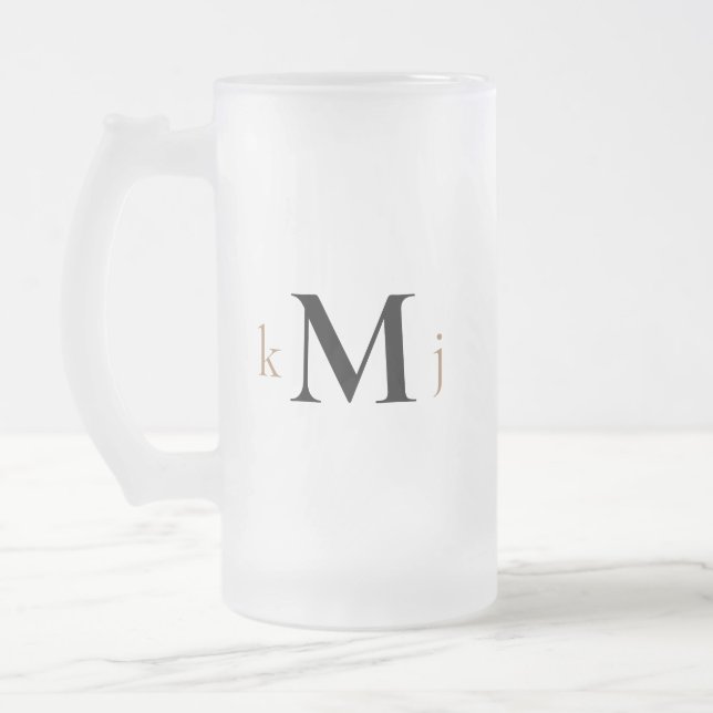 Gold & Black Monogram Wedding  Frosted Glass Beer Mug (Left)