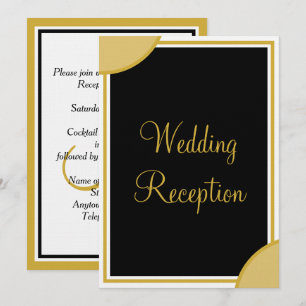 Gold Black Monogram Wedding Reception Invitation