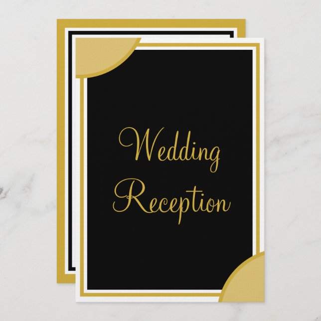 Gold Black Monogram Wedding Reception  Invitation (Front/Back)