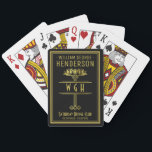 Gold Black Monogrammed Luxury Personalised Name Playing Cards<br><div class="desc">Designed in black and faux gold, this vintage-inspired Art Deco design includes a gold-coloured floral / geometric theme and space for your name, 3 monogram letters, card club, and location - or any text you want. This classy card deck has a luxurious, antique look. Use the easy templates to add...</div>