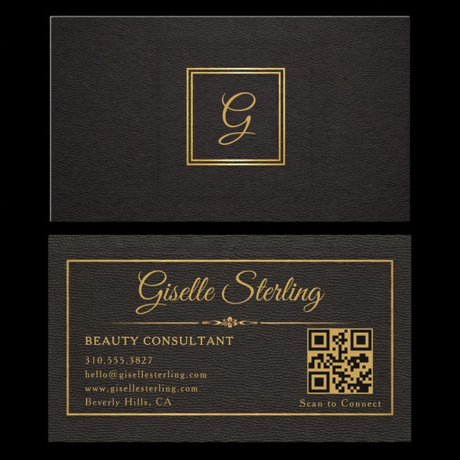Gold Black Monogrammed QR Code Professional Business Card (Creator Uploaded)