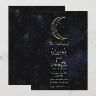 Gold Black Moon Celestial Night Starry Wedding  Invitation