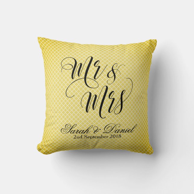 Gold Black Mr & Mrs Wedding Pillow Keepsake Gift (Front)