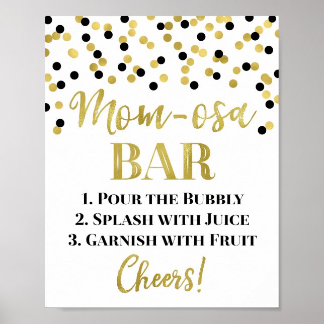 Gold Black Mum-osa Bar Sign Baby Shower (Front)