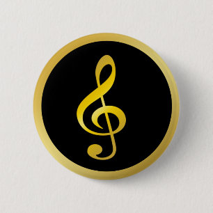 Gold Black Music Symbol Clef Notes 6 Cm Round Badge