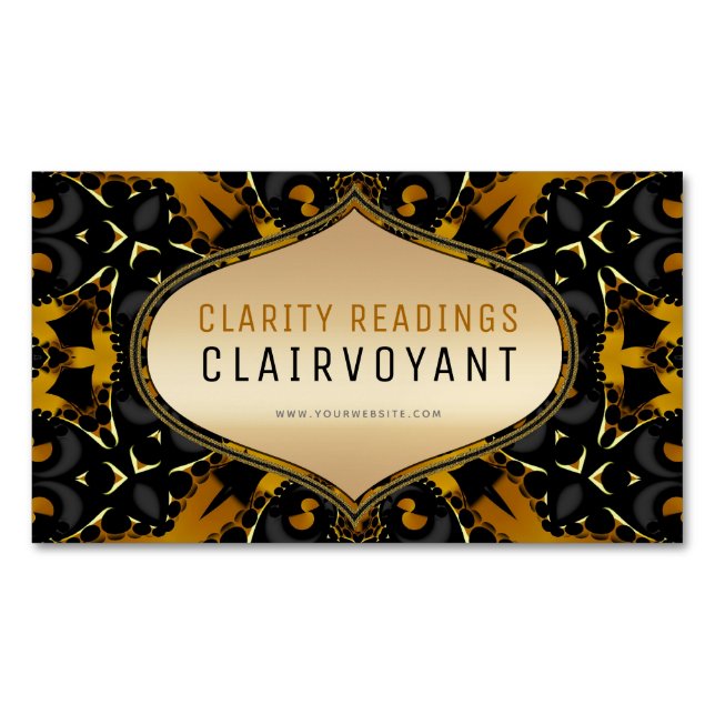 Gold Black New Age Geometry Clairvoyant Readings Magnetic Business Card (Front)