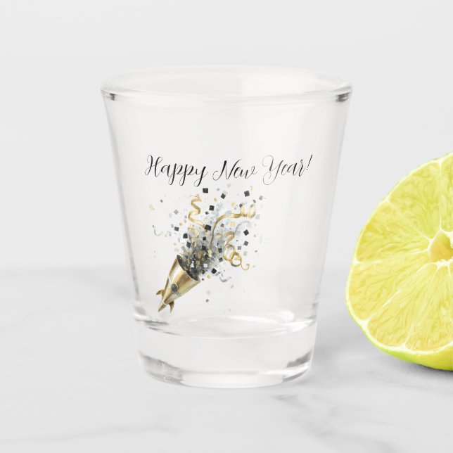 Gold Black New Year's Eve Day Celebration Shot Glass (Front)
