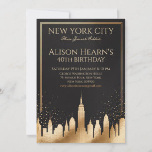 Gold Black New York 40th Birthday  Invitation