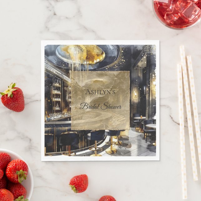 Gold black Night Club Party Bridal Shower  Napkin (Insitu)