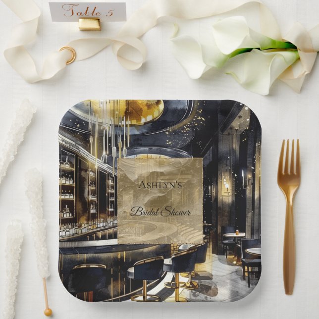 Gold black Night Club Party Bridal Shower  Paper Plate (Wedding)