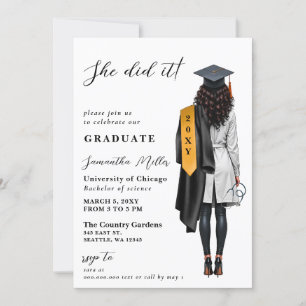 Gold Black Nurse Photo She Did It Graduation Invitation