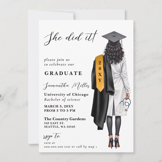 Gold Black Nurse Photo She Did It Graduation Invitation (Front)