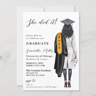 Gold Black Nurse Photo She Did It Graduation Invitation