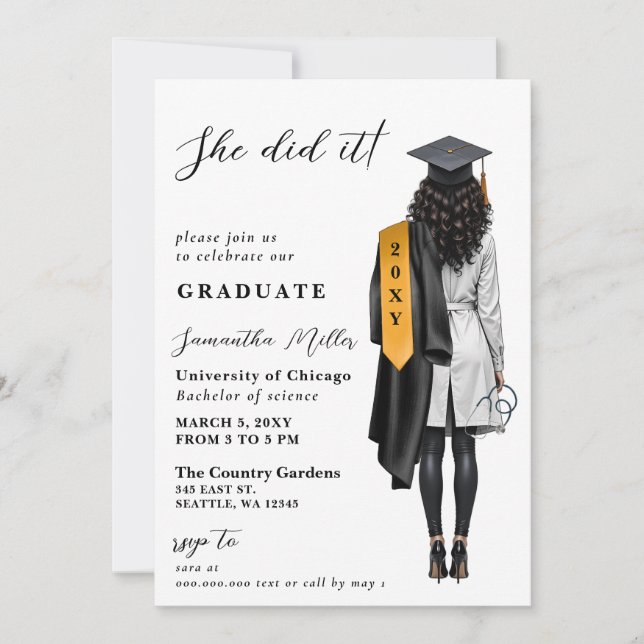 Gold Black Nurse Photo She Did It Graduation Invitation (Front)