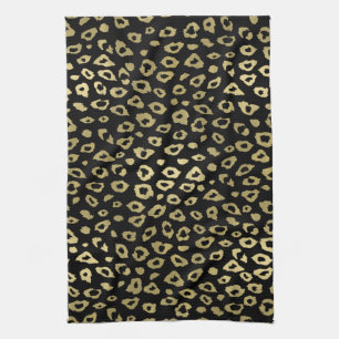 Gold Black Ombre Leopard Print Tea Towel