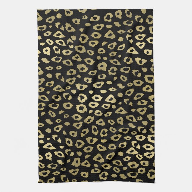 Gold Black Ombre Leopard Print Tea Towel (Vertical)