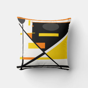 Gold Black Orange Grey White Geometric Abstract Cushion