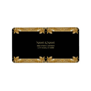 Gold Black Ornate Floral Address Label
