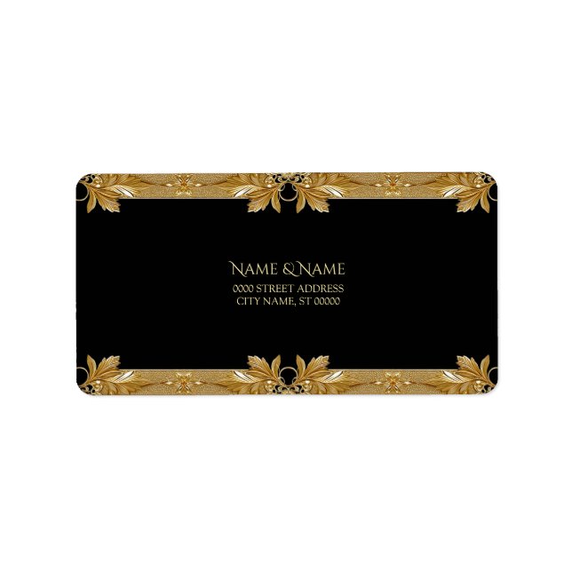 Gold Black Ornate Floral Address Label (Front)