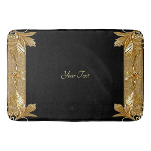 Gold Black Ornate Floral Bath Mat