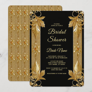 Gold Black Ornate Floral Bridal Shower Invitation