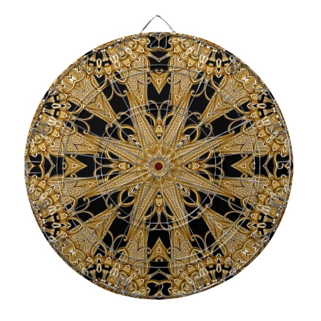 Gold Black Ornate Floral Dartboard (Front)