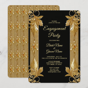 Gold Black Ornate Floral Engagement Invitation