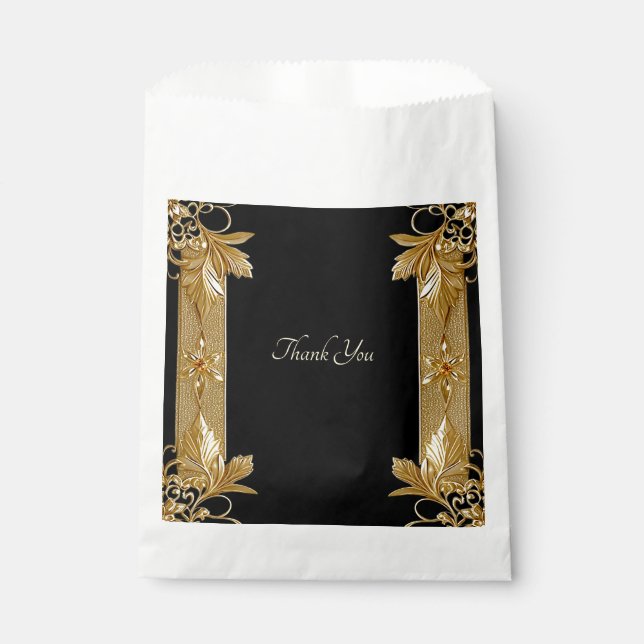 Gold Black Ornate Floral Favour Bag (Front)