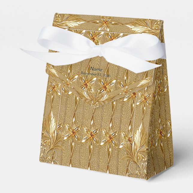 Gold Black Ornate Floral Favour Box (Front Side)