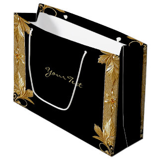 Gold Black Ornate Floral Gift Bag