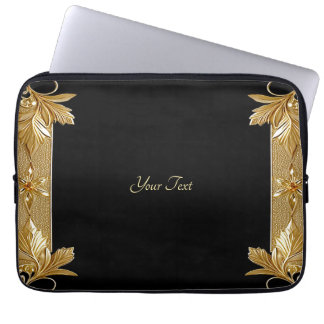 Gold Black Ornate Floral Laptop Sleeve