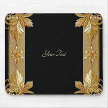 Gold Black Ornate Floral Mousepad