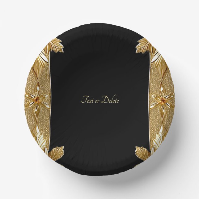 Gold Black Ornate Floral Paper Plate (Front)