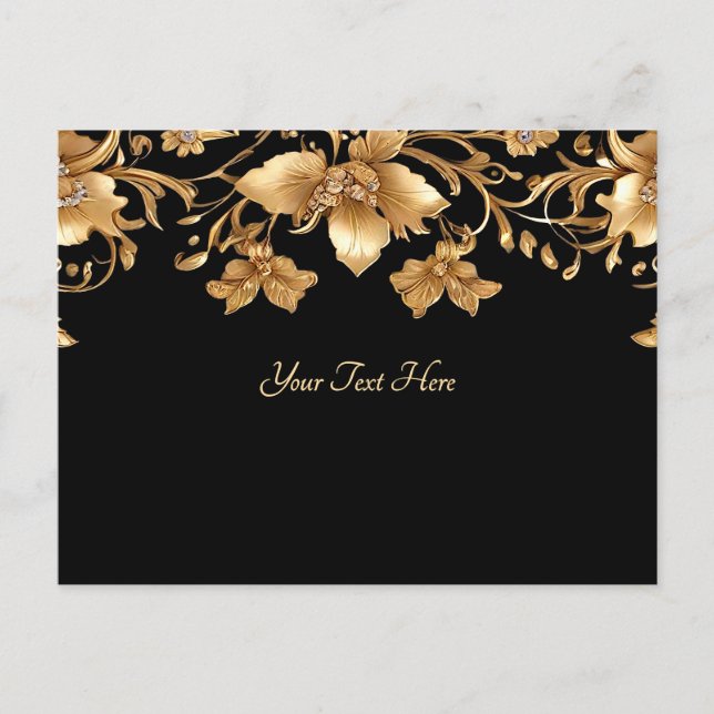 Gold Black Ornate Floral Postcard (Front)