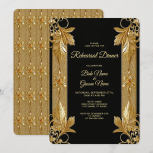 Gold Black Ornate Floral Rehearsal Dinner Invitation