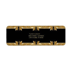 Gold Black Ornate Floral Return Address Label