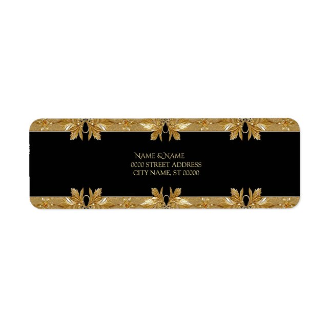 Gold Black Ornate Floral Return Address Label (Front)