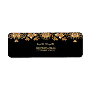 Gold Black Ornate Floral Return Address Label
