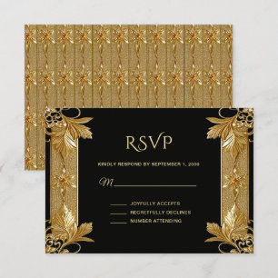 Gold Black Ornate Floral RSVP Card