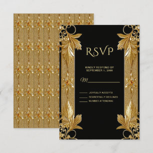 Gold Black Ornate Floral RSVP Card